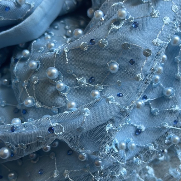 Made in Turkey, baby blue pearls and navy blue bead are spread over the dress - Picture 2 of 3